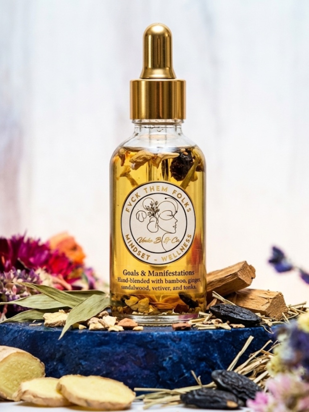 Mindset & Wellness Goals & Manifestations Oil - Gold Dropper Bottle